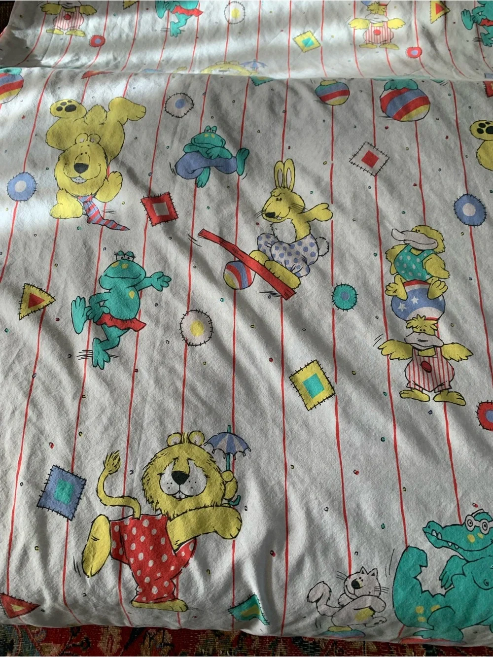 Vintage Franco Duck Alligator Hippo Cat Stripes Geo Pattern Twin Flat Sheet